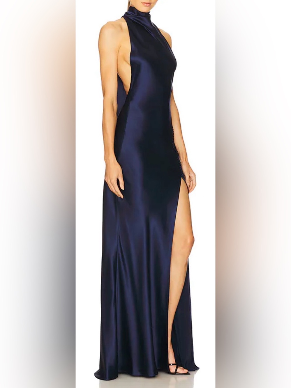 NEW anthropology SAU LEE Penelope High Neck Backless Satin Gown navy blue Sz 8 - Picture 2 of 12